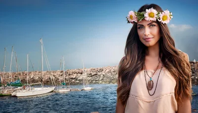 Young Woman Wearing Flower Crown Near Harbor