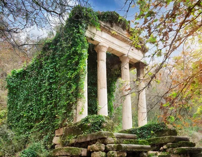 Ancient Greek Temple Ruins Overgrown With Ivy