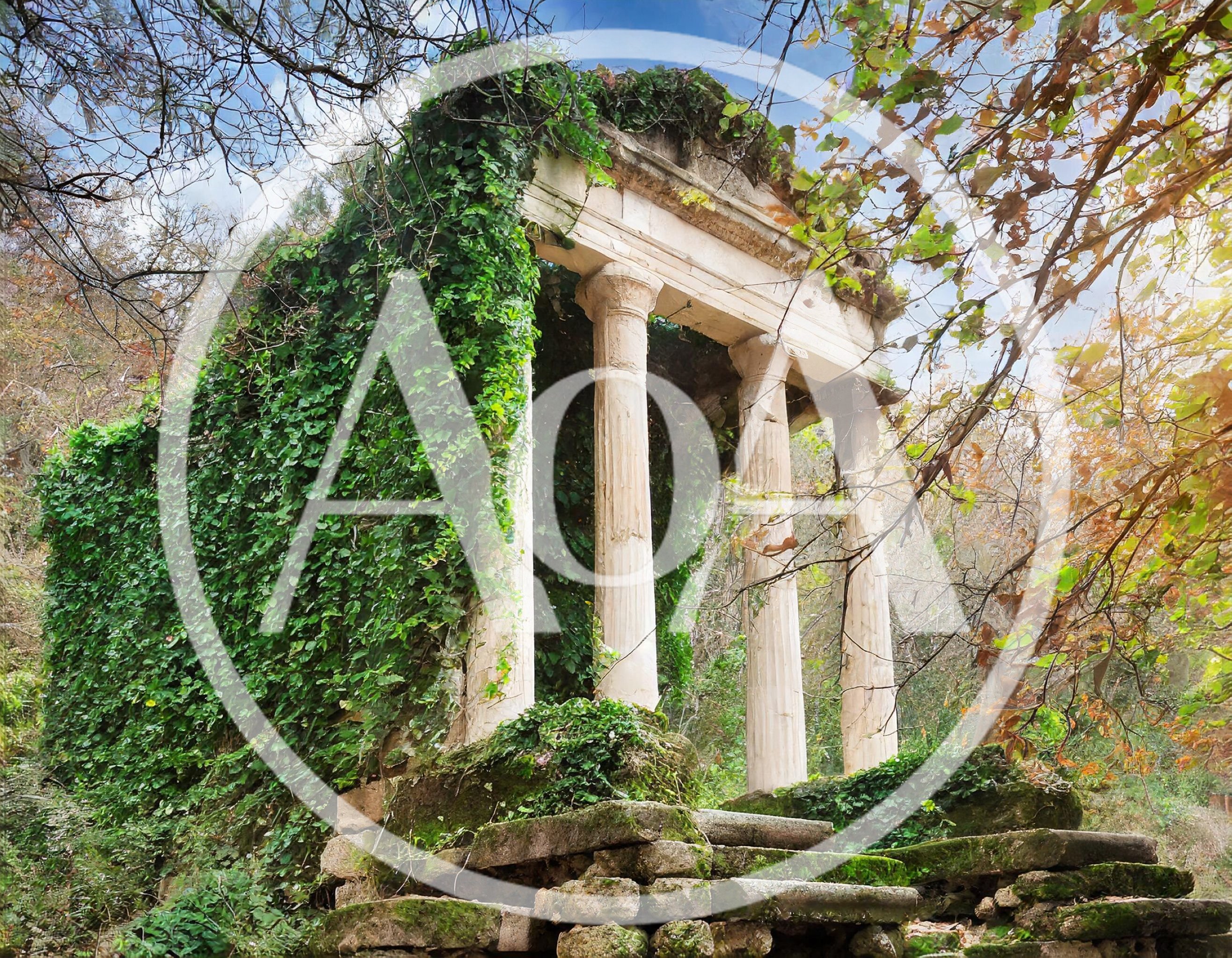 Ancient Greek Temple Ruins Overgrown With Ivy
