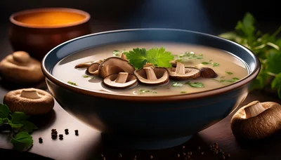 Bowl Of Creamy Mushroom Soup With Fresh Herbs