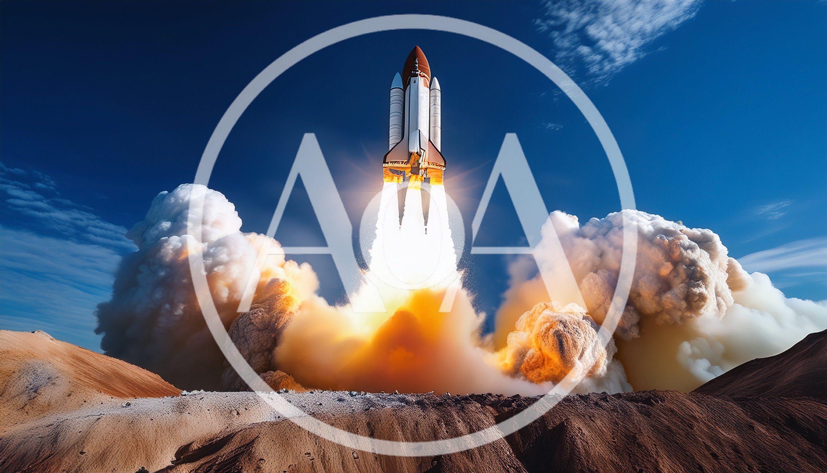 Space Shuttle Launching From A Desert Landscape