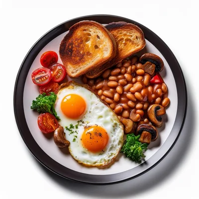 Full English Breakfast Plate With Eggs And Beans