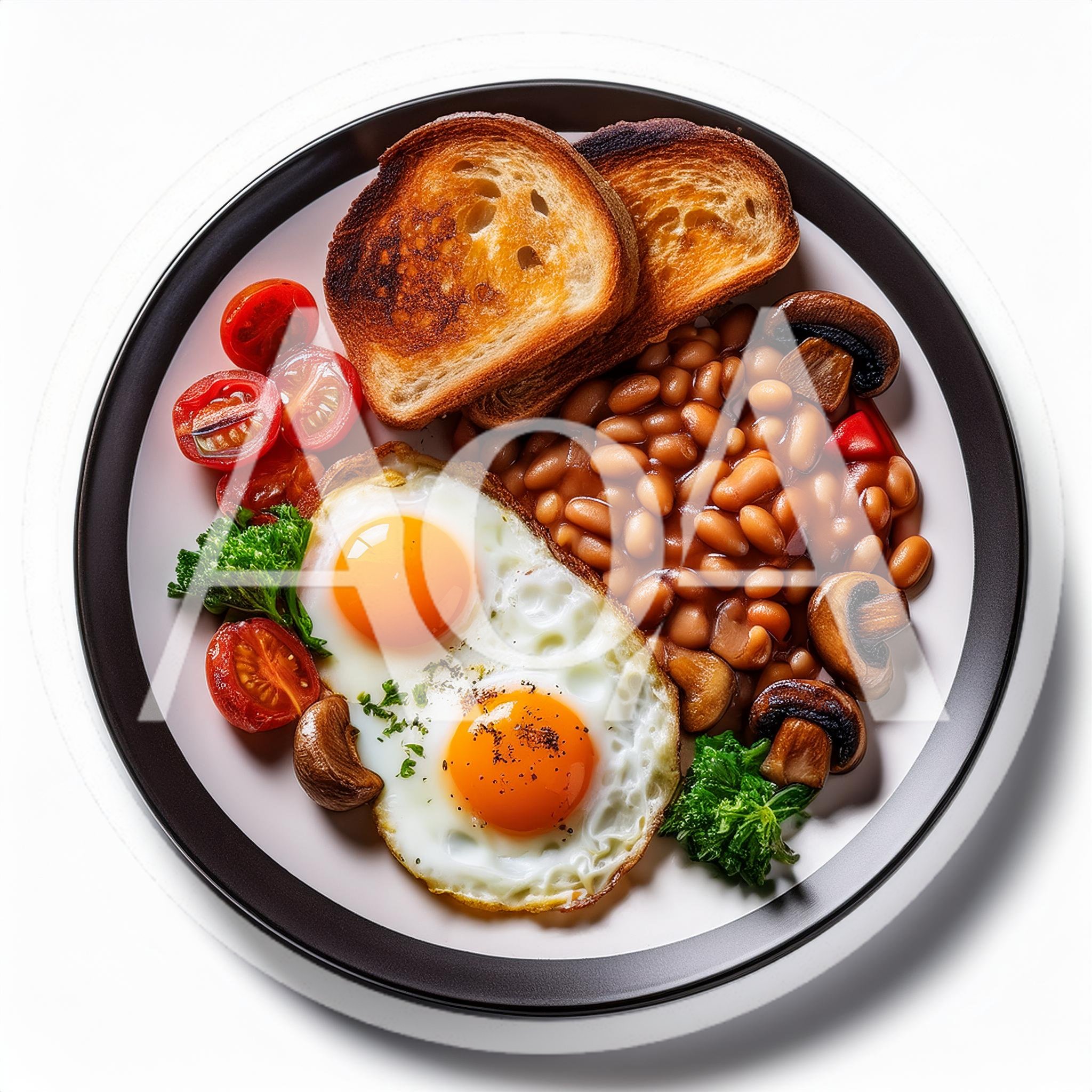 Full English Breakfast Plate With Eggs And Beans