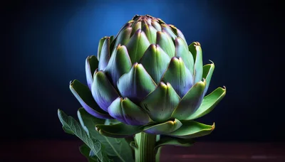 Fresh Globe Artichoke Against A Dark Blue Background