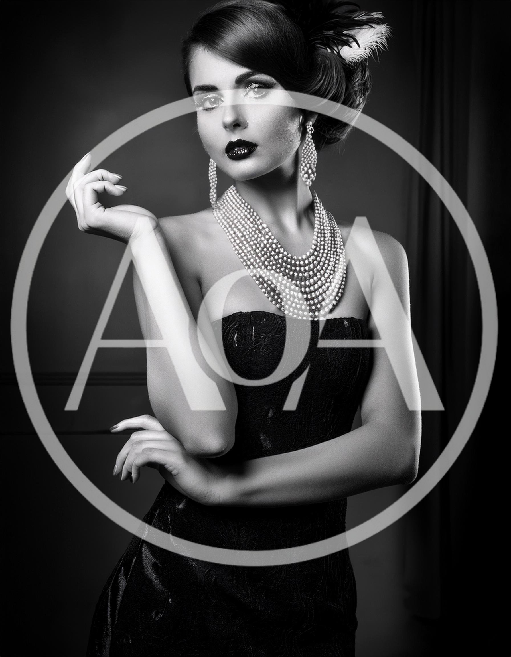 Elegant Woman Wearing Pearl Necklace And Evening Gown