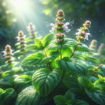 Fresh Green Mint Plant With Dew Drops