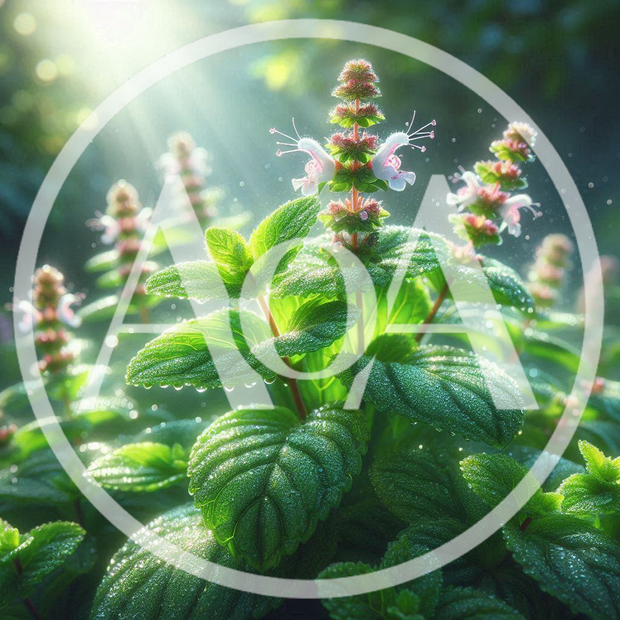 Fresh Green Mint Plant With Dew Drops