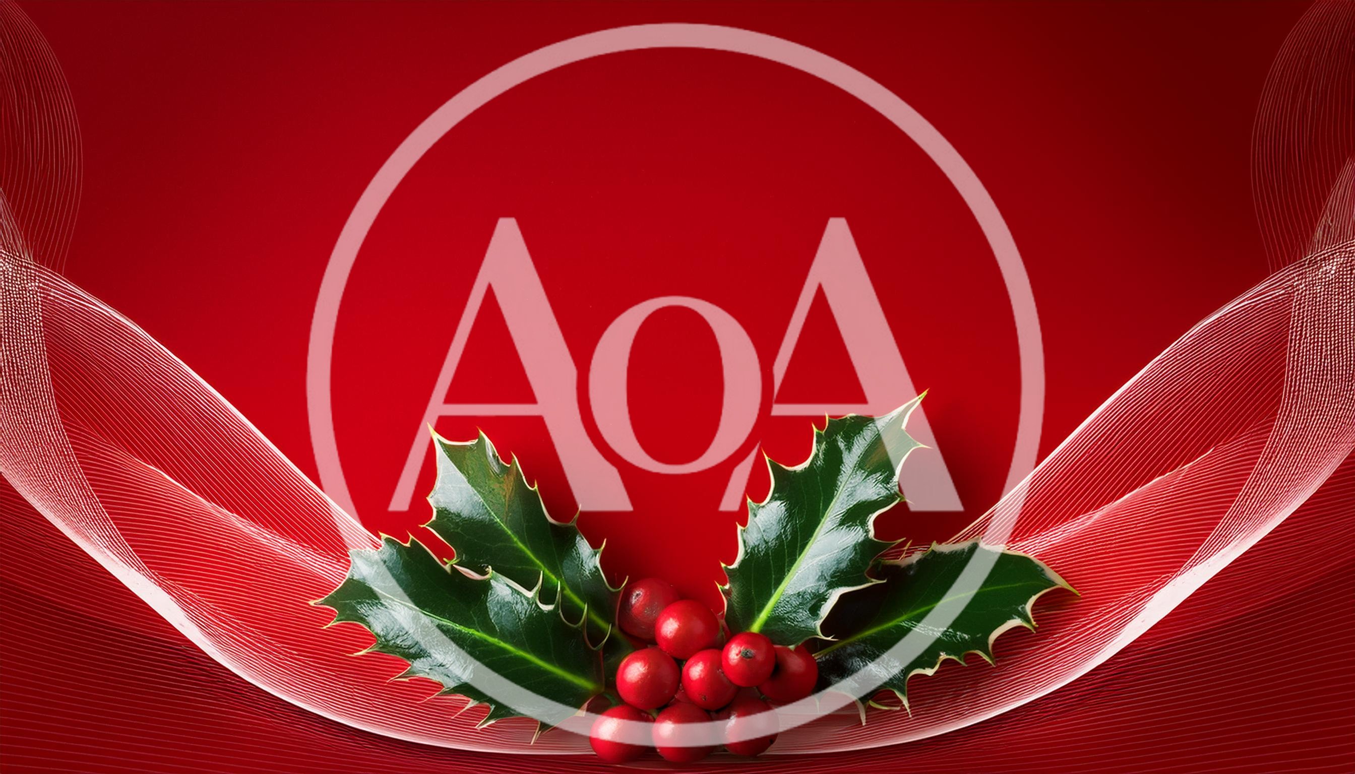 Christmas Holly Berries and Leaves on Red Background