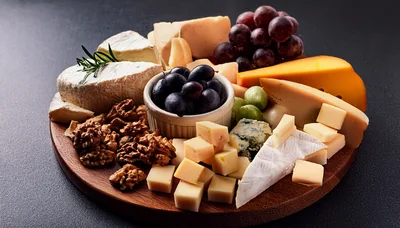 Gourmet Cheese Board With Nuts And Grapes
