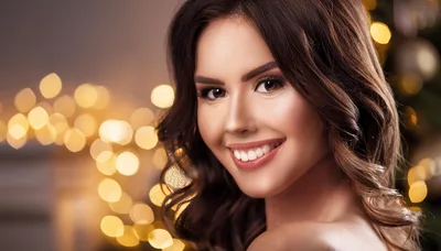 Portrait Of A Beautiful Smiling Woman With Bokeh Lights