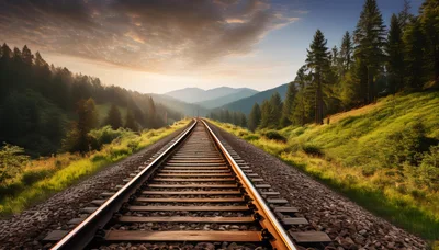Scenic Railway Tracks Through A Mountainous Forest Landscape