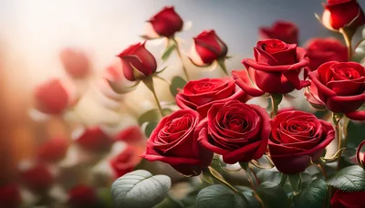 Beautiful Red Roses In Soft Sunlight