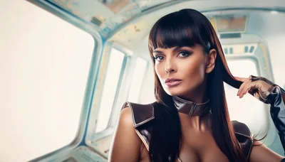 Futuristic Woman With Dark Hair In Spaceship Interior