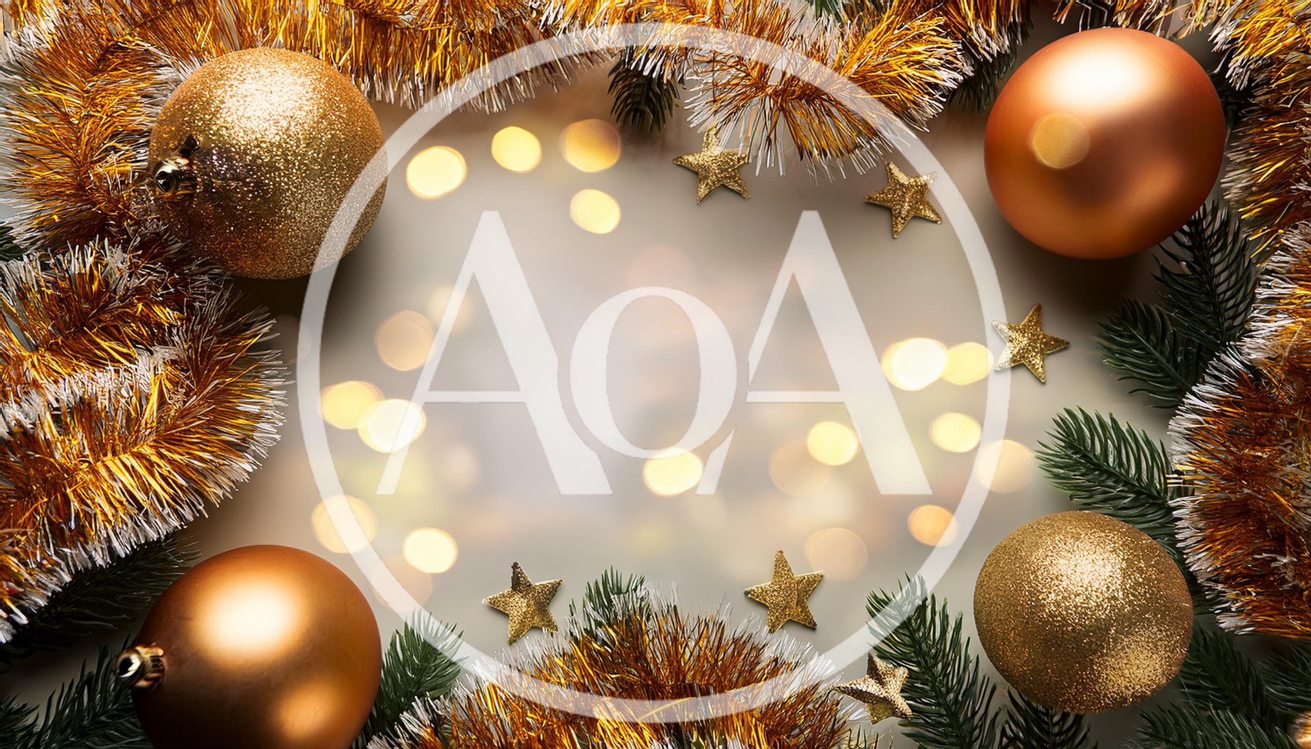 Christmas Holiday Frame With Golden Ornaments And Tinsel
