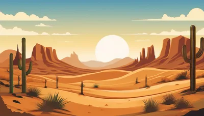 Desert Landscape With Cacti And Sand Dunes