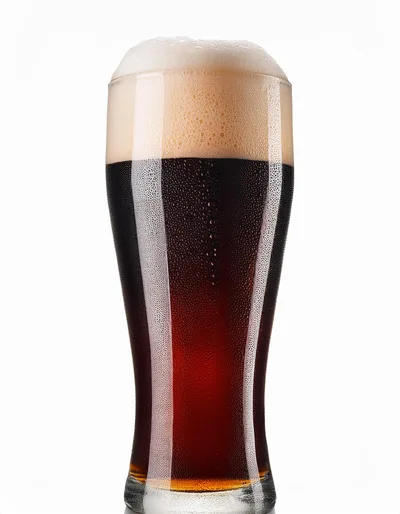 Glass Of Dark Beer With Thick Foam Head