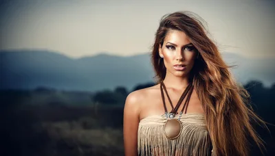 Portrait Of A Beautiful Woman With Long Flowing Hair