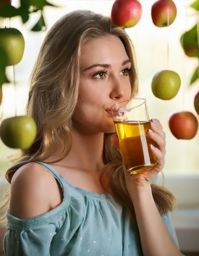 Young Woman Drinking Fresh Apple Juice