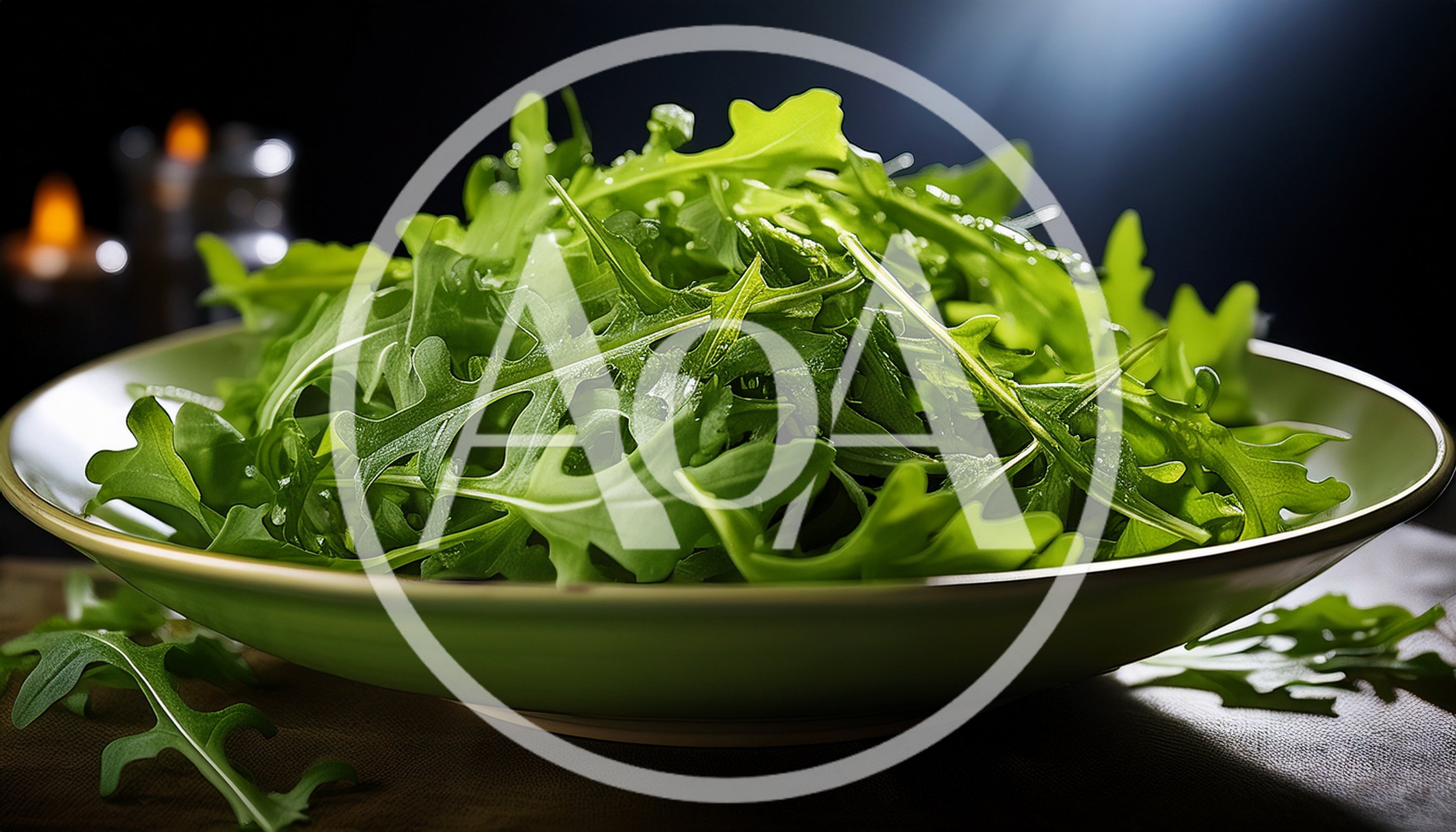 Fresh Arugula Salad Leaves In A Green Bowl