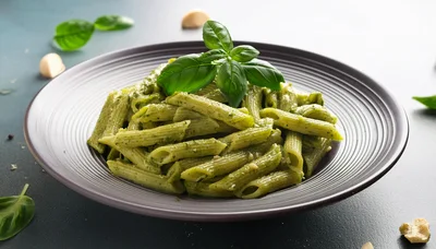 Penne Pasta With Pesto Sauce On A Plate