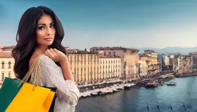 Beautiful Woman Holding Shopping Bags In Venice