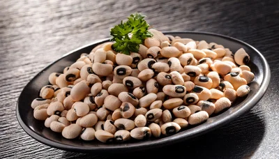 Black Eyed Peas Served On A Black Plate