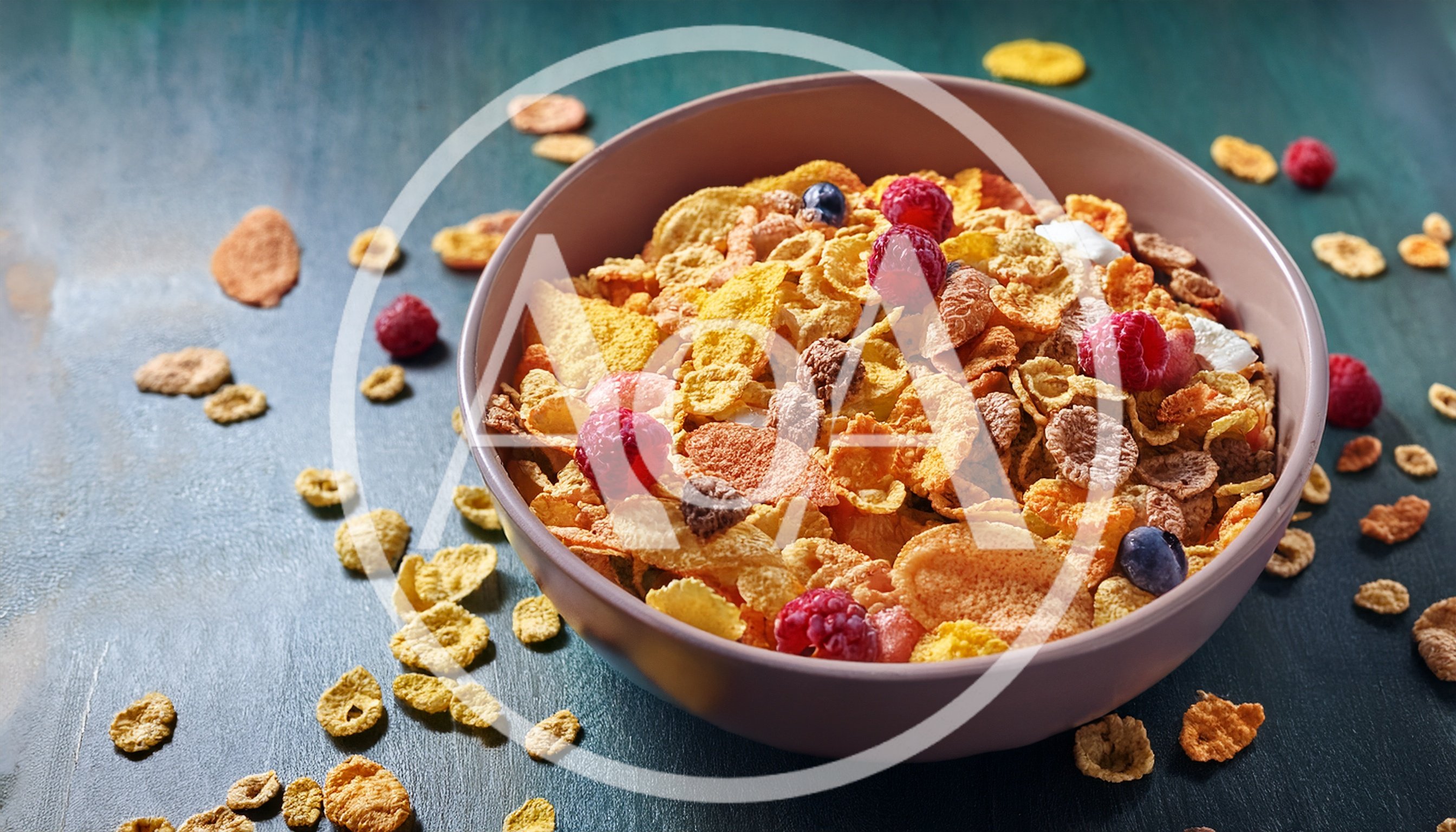 Bowl of Crunchy Breakfast Cereal with Fresh Berries