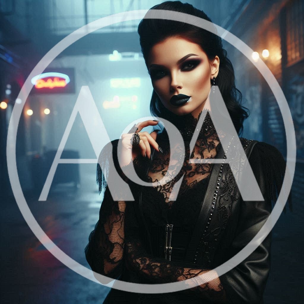 Gothic Woman In Dark Lace Outfit Standing In Alley
