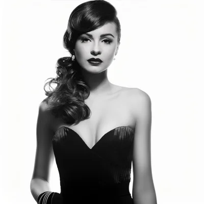 Elegant Woman With Vintage Hairstyle In Black Dress