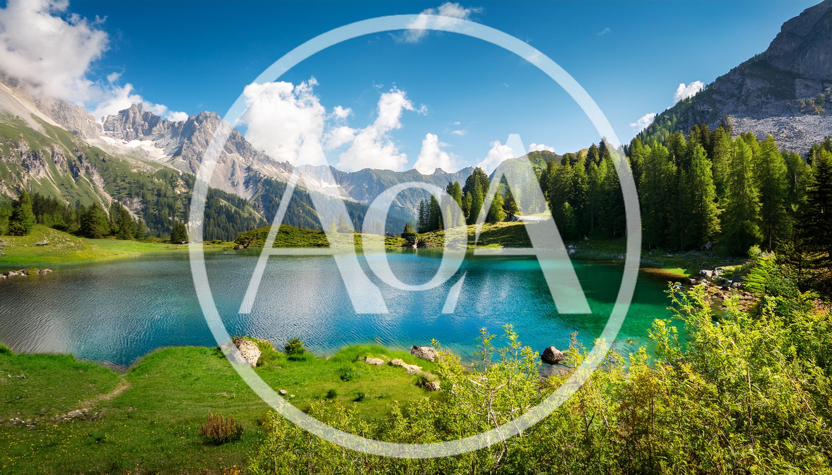 Alpine Lake Landscape With Mountains And Pine Forest
