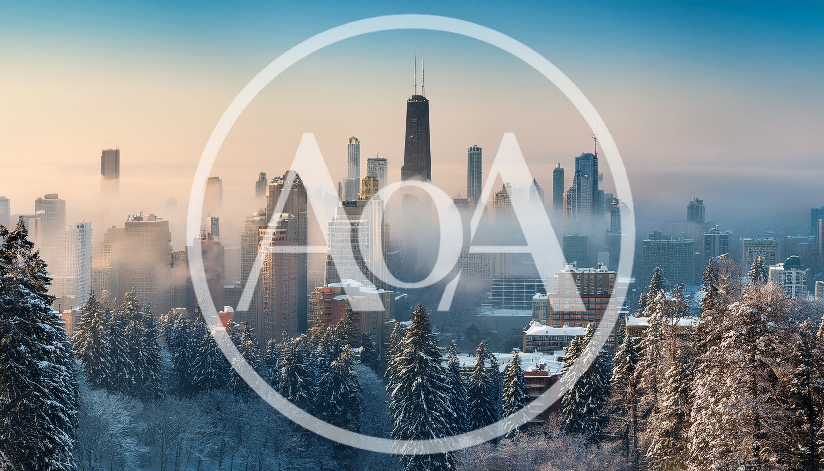 Chicago Skyline Emerging From Morning Fog In Winter