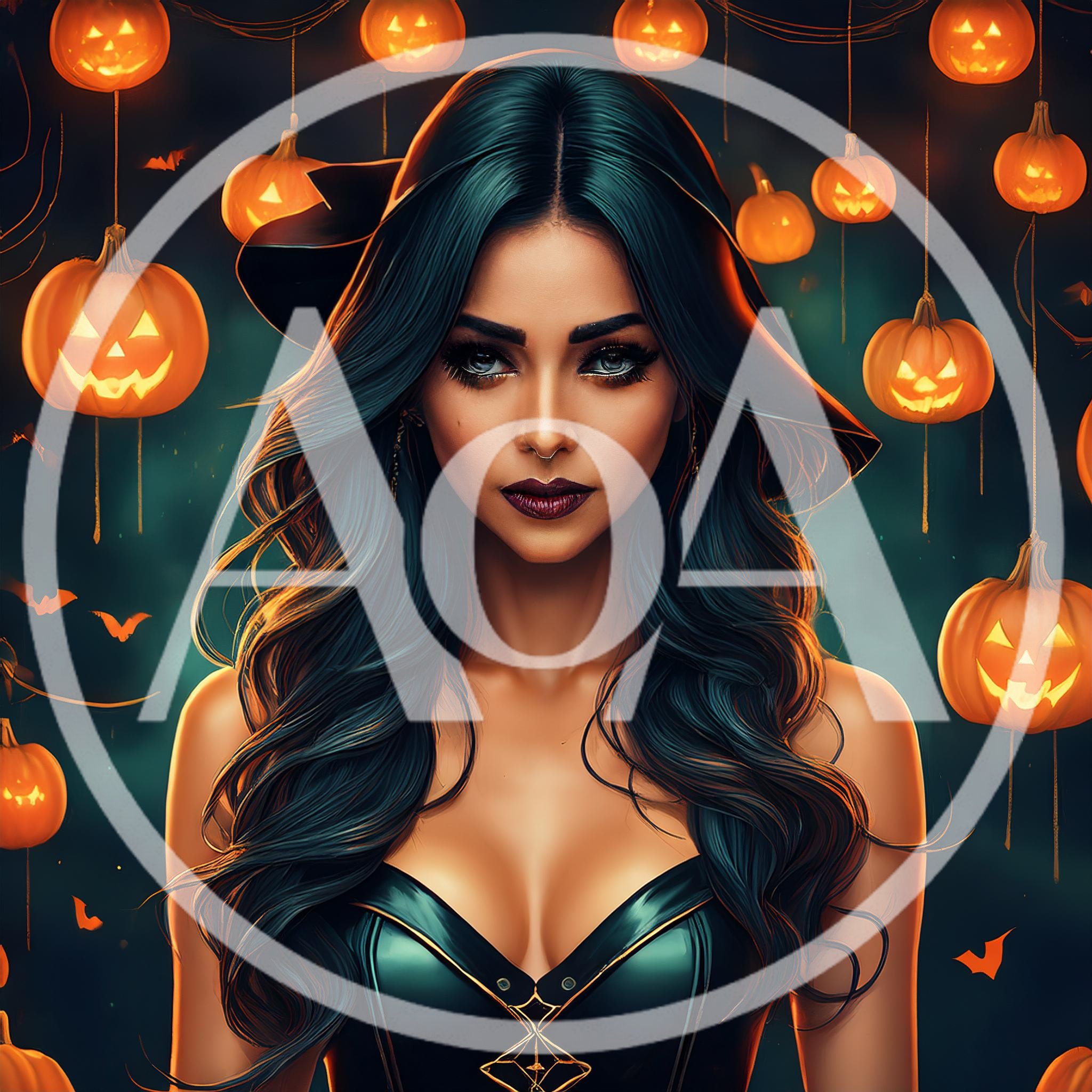 Beautiful Witch Portrait With Hanging Jack O Lanterns