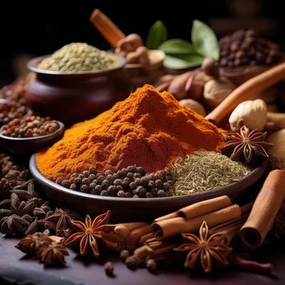 Assorted Spices and Herbs in Bowls