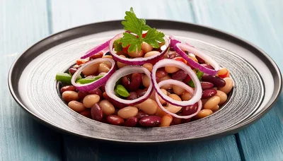 Three Bean Salad with Red Onion Rings