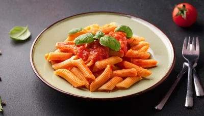 Penne Pasta With Tomato Sauce And Fresh Basil