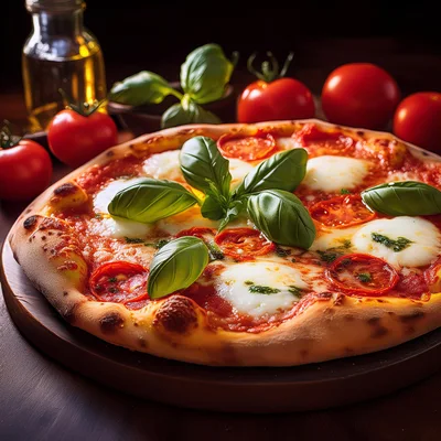 Fresh Margherita Pizza With Basil And Tomatoes