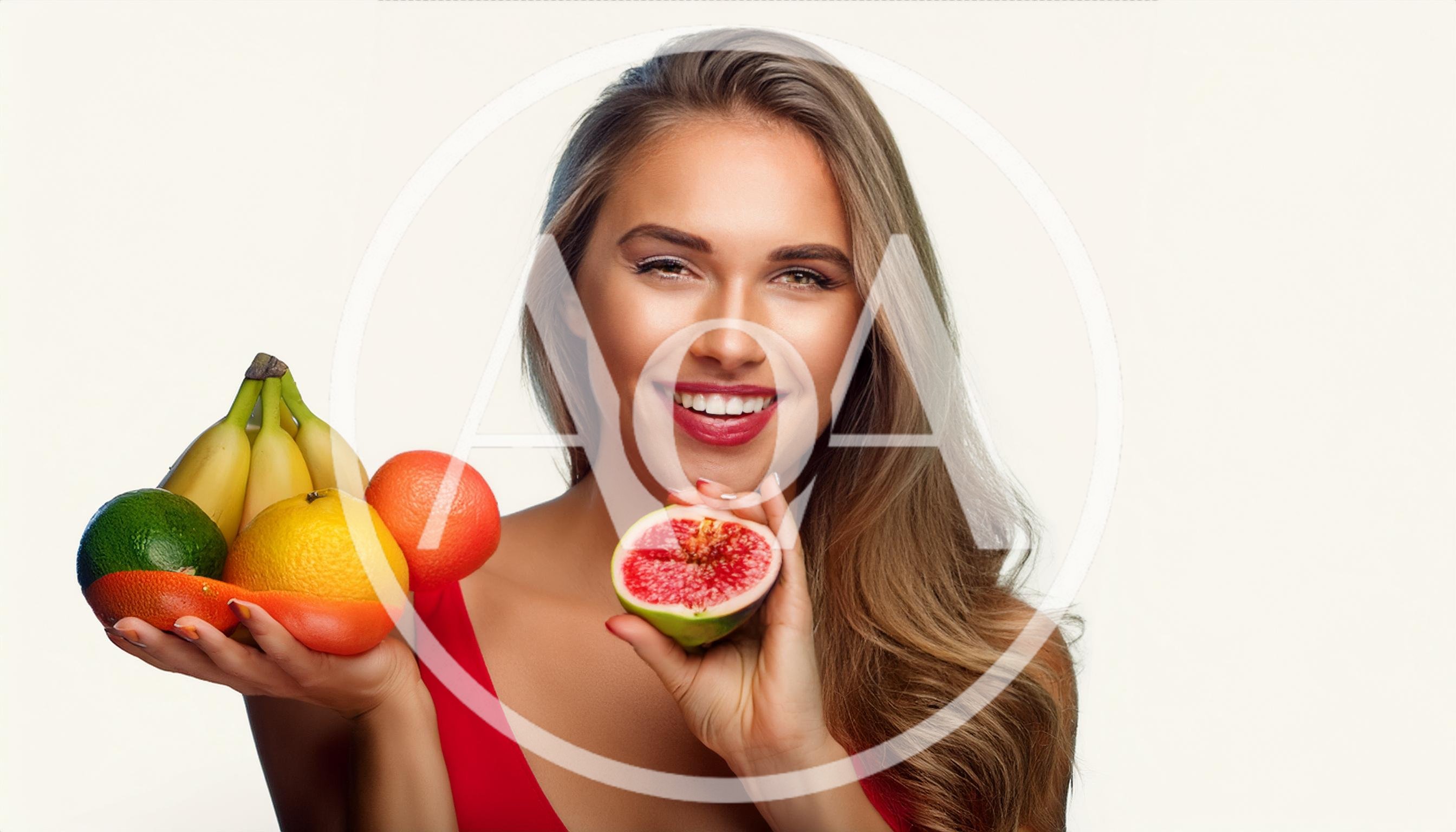 Smiling Woman Holding Fresh Fruits And A Fig