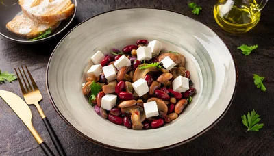 Healthy Bean and Mushroom Salad with Feta Cheese