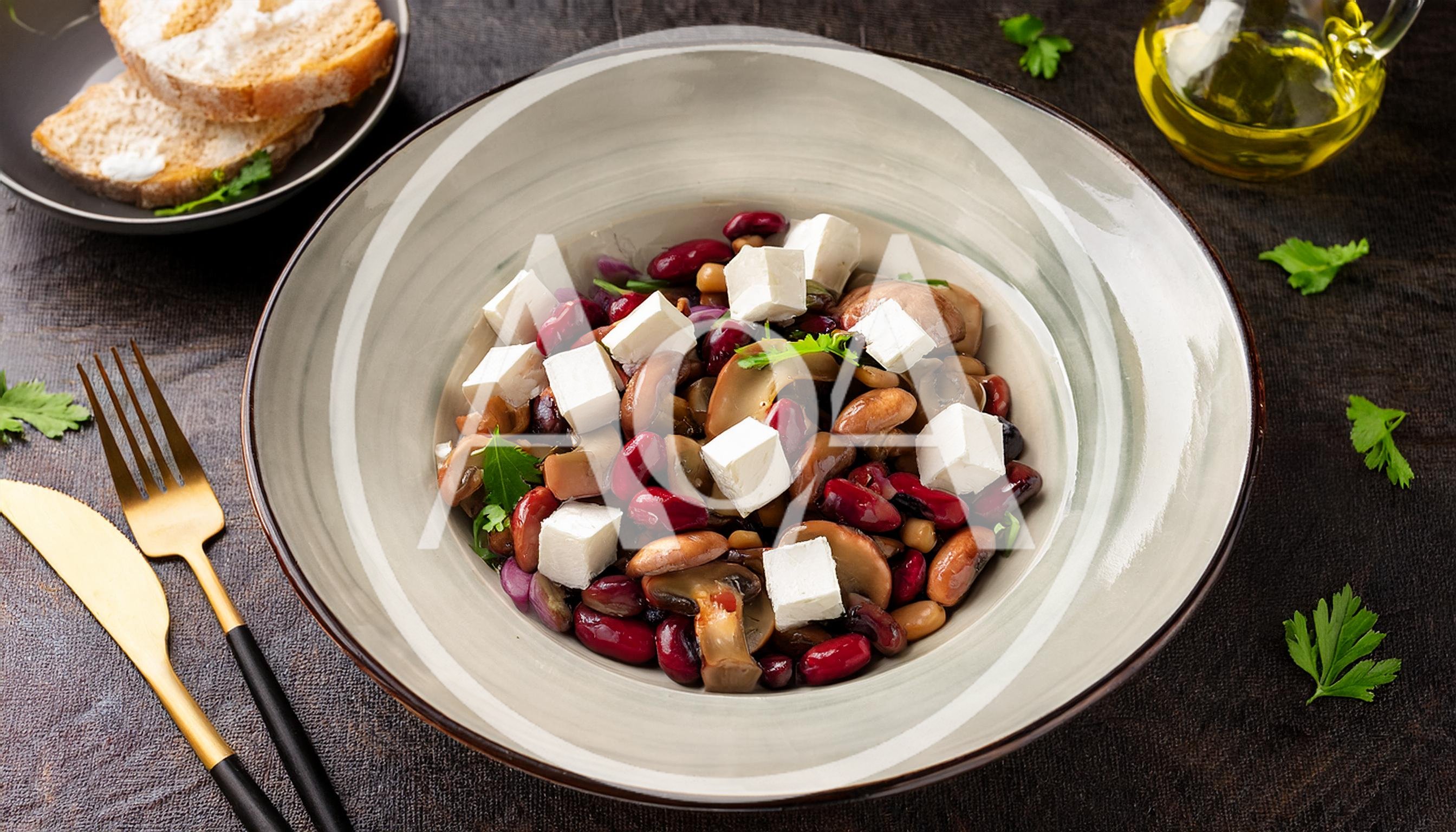 Healthy Bean and Mushroom Salad with Feta Cheese
