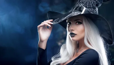 Portrait Of A Beautiful Witch With White Hair