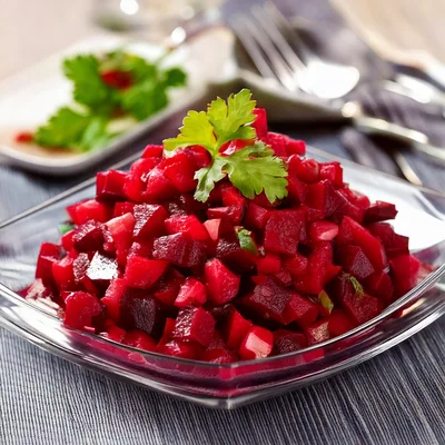 Fresh Diced Beetroot Salad In A Glass Bowl