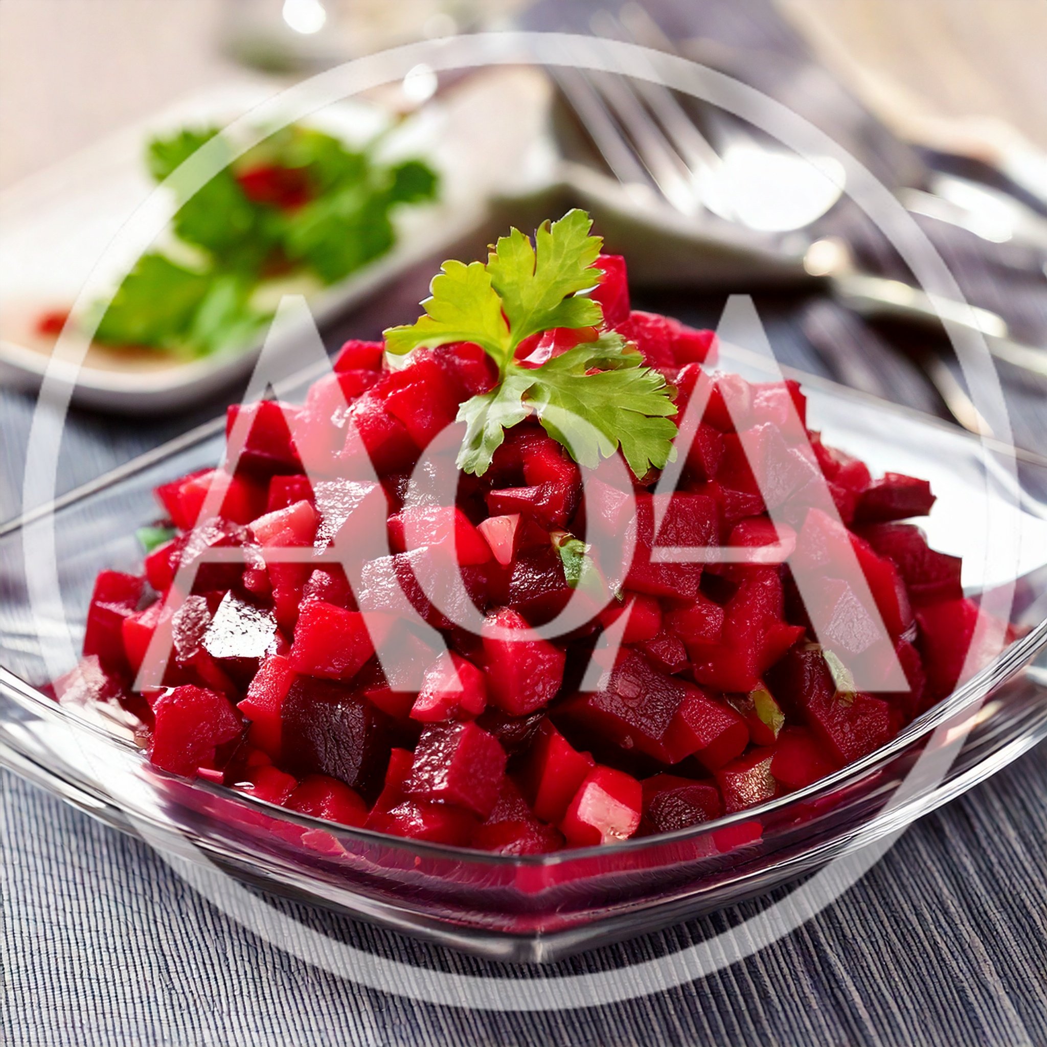 Fresh Diced Beetroot Salad In A Glass Bowl