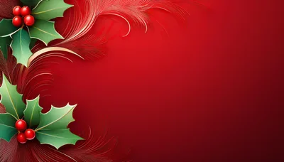Christmas Holly Berries With Decorative Red Feathers