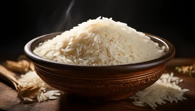 Steaming Bowl Of Freshly Cooked White Basmati Rice