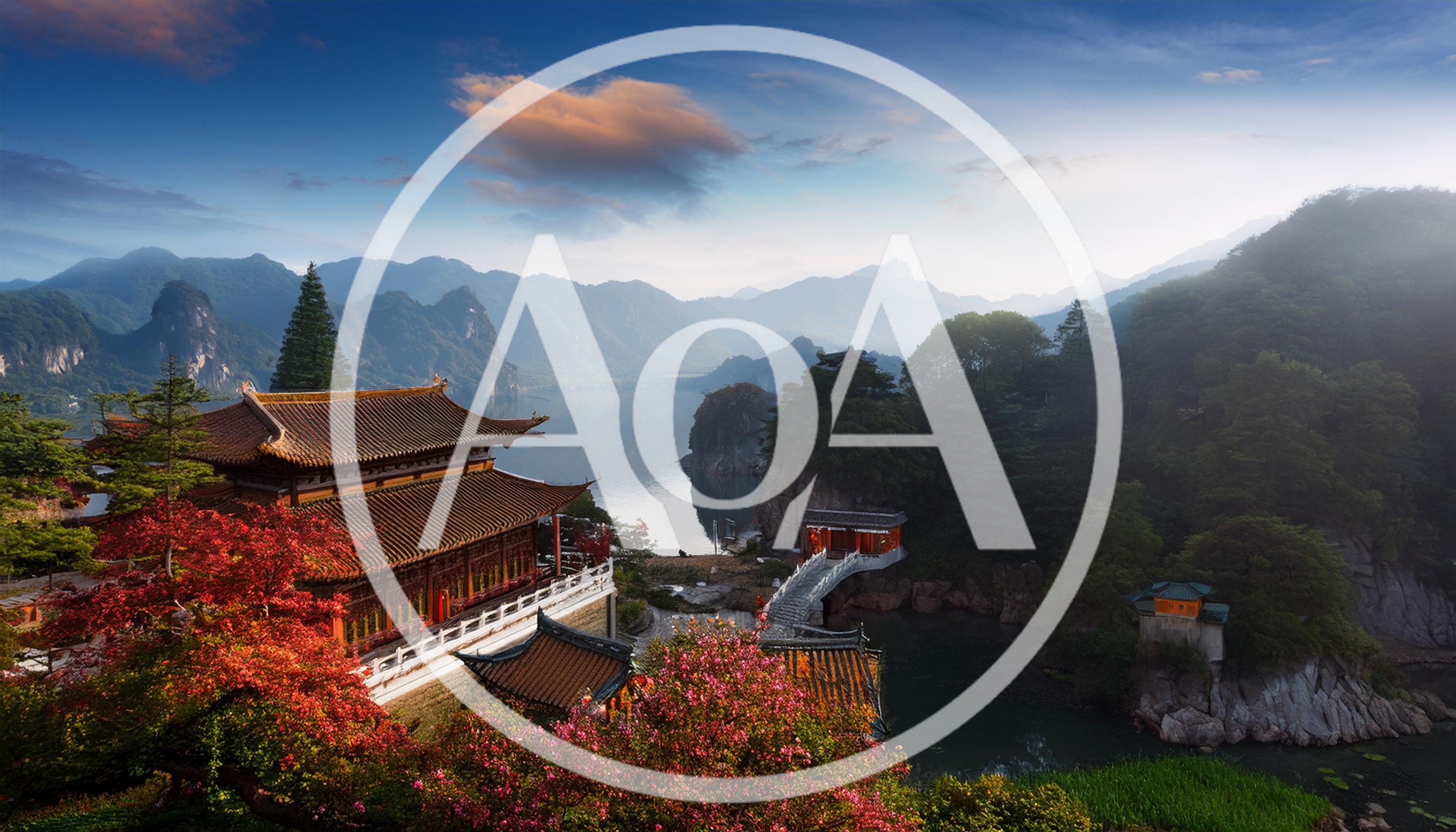 Traditional Chinese Temple Complex Overlooking A Serene Mountain Lake