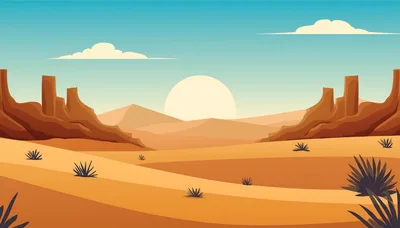 Desert Landscape With Rocky Formations And Sunset