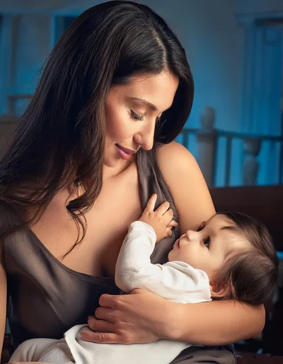 Mother Breastfeeding Her Baby In A Quiet Room