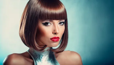Portrait Of A Woman With A Shiny Bob Hairstyle