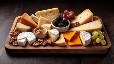 Gourmet Cheese Board With Assorted Fruits And Nuts