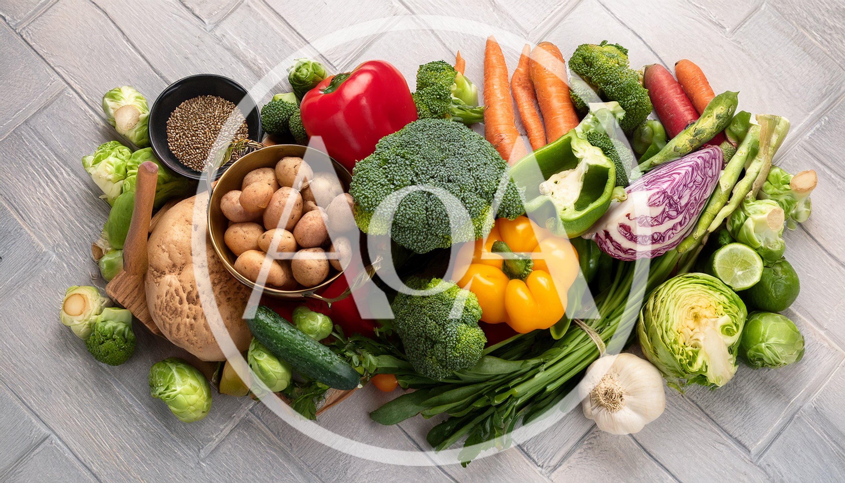Fresh Assorted Vegetables and Grains on Wooden Surface